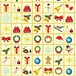 O grilă cu diverse simboluri de Crăciun, inclusiv șepci de Moș Crăciun, fulgi de zăpadă, brăduți, lumânări, clopoței și globuri