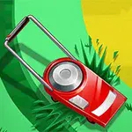 Tundere roșie pe o peluză verde cu o zonă tăiată și alta netăiată