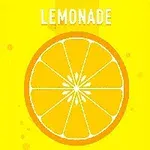 Felie de lămâie într-un design grafic pe fundal galben, cu textul LEMONADE deasupra