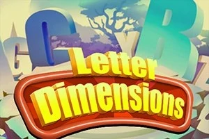 Textul Letter Dimensions în culori vibrante pe un fundal cu litere mari și un copac stilizat