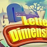 Textul Letter Dimensions în culori vibrante pe un fundal cu litere mari și un copac stilizat