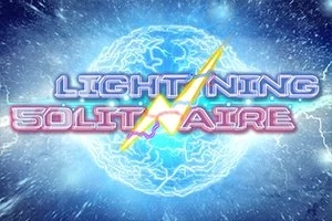 Textul Lightning Solitaire este suprapus peste un fundal cu un glob albastru electric cu fulgere