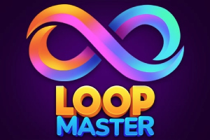 Simbolul infinit în culori degrade, deasupra textului Loop Master pe un fundal violet
