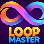 Simbolul infinit în culori degrade, deasupra textului Loop Master pe un fundal violet