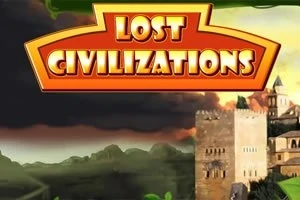 Textul Lost Civilizations pe un fundal cu peisaj de cetate medievală și cer dramatic