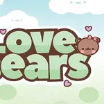 Text „Love Bears” cu două fețe de ursuleți și inimioare pe un fundal albastru cu nori