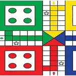 Planșă de joc pătrată cu patru sectoare colorate în verde, galben, roșu și albastru, fiecare cu cercuri și căsuțe numerotate