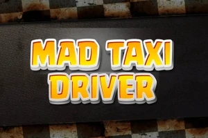 Textul „MAD TAXI DRIVER” în font galben evidențiat pe un fundal negru cu un model de tablă de șah