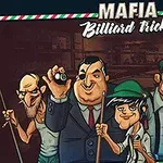 Cinci personaje animate cu aspect mafiot, fiecare ținând un tac de biliard, sunt aliniate în fața unui fundal întunecat