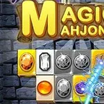 Blocuri colorate cu pietre prețioase și un baghetă magică pe un fundal de zid de piatră
