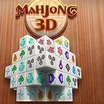 Piramidă din cuburi albe cu simboluri colorate pe un fundal de lemn, cu textul Mahjong 3D deasupra