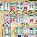 Mahjong Connect 2 Online Piese dreptunghiulare cu simboluri colorate în roșu, verde și albastru aranjate pe un fundal decorativ