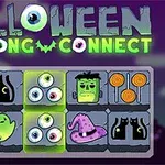 O grilă cu diverse simboluri de Halloween, inclusiv o pălărie mov de vrăjitoare, un dovleac, o fantomă verde, ochi, un zombie, acadele portocalii și pisici negre