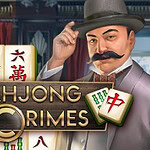 Bărbat cu mustață și pălărie, în fundal un set de piese Mahjong și textul Mahjong Crimes