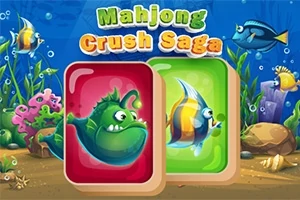 Două piese de mahjong cu pești colorati într-un fundal subacvatic vibrant