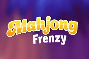 Textul Mahjong Frenzy pe un fundal colorat albastru și violet