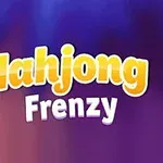 Textul Mahjong Frenzy pe un fundal colorat albastru și violet
