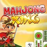 Fundal colorat cu un personaj animat de maimuță, logo text mare și piese de joc mahjong