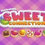 Text colorat Sweet Connection pe un fundal mov cu model în carouri și diverse iconițe de bomboane dedesubt