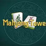 Două piese de joc cu simboluri verzi și roșii, însoțite de textul Mahjong Tower pe un fundal verde