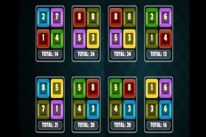 Opt seturi de blocuri colorate numerotate, fiecare cu un total calculat