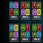 Opt seturi de blocuri colorate numerotate, fiecare cu un total calculat