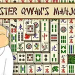 Un personaj animat în halat alb, în stânga, cu un fundal de piese de mahjong așezate în grămadă pe un fundal verde