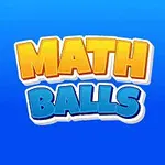 Textul „Math Balls” este înconjurat de bile colorate cu numere: roșu cu 2, albastru cu 5, galben cu 4 și verde cu 7, pe un fundal albastru