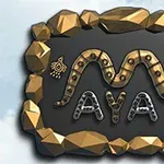 Text MAYA cu un design șerpuite și elemente decorative, încadrat de margini aurii neregulate