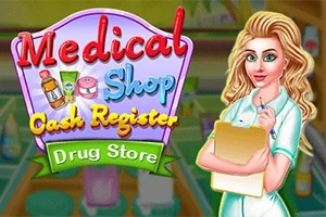 O femeie într-o uniformă medicală ține un clipboard în fața unui fundal cu rafturi colorate și produse medicale
