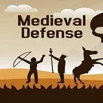 Silhouette de soldați medievali cu arbalete și un cal lovind din picioare, sub un cer cu un simbol de craniu și text în fundal
