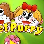 Două personaje animate stilizate de căței cu expresii zâmbitoare, unul cu o fundă roșie, pe un fundal verde, cu textul „Meet Puppy” în prim-plan