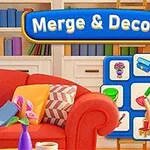 Imaginea prezintă un living colorat cu o canapea roșie, perne colorate, rafturi cu cărți și un ecran de joc care prezintă obiecte de decor
