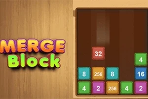 Blocuri numerotate colorate aranjate pe un fundal de lemn, cu textul Merge Block în partea stângă
