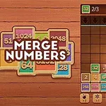 Interfață cu numere colorate pe o grilă de lemn și textul Merge Numbers vizibil în stânga