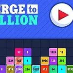 Text albastru cu cuvintele Merge to Million și buton play roșu pe un fundal cu pătrate colorate numerotate