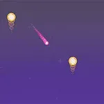 Cometă roz strălucitoare traversând un cer mov cu monede galbene dispersate
