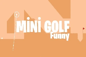 Text alb Mini Golf Funny pe un fundal portocaliu deschis, cu linii drepte și un cerc mic în stânga