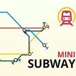 Hartă schematică a unei rețele de metrou cu linii colorate distincte și simboluri pentru stații pe fundal deschis