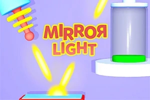 Textul Mirror Light pe un fundal mov cu elemente grafice colorate și efecte luminoase