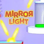 Textul Mirror Light pe un fundal mov cu elemente grafice colorate și efecte luminoase