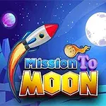 Rachetă colorată zburând spre lună într-un peisaj spațial cu planete și stele, având textul „Mission To Moon” în prim-plan