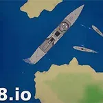 Vedere de sus a unor nave pe un fundal de ocean, cu insule, textul „mk48