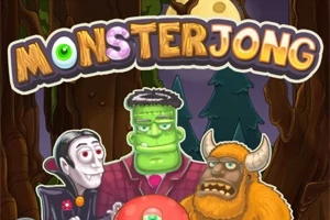 Trei monștri colorați stau în fața unui fundal de pădure, sub un cer de seară, cu titlul MONSTERJONG deasupra lor