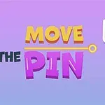 Textul Move the Pin alături de o imagine stilizată cu bile colorate într-un rezervor cu un mecanism de eliberare, pe un fundal degrade violet-albastru