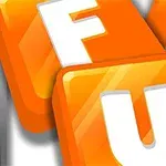 Litere albe mari „F”, „U” și „N” pe fundal portocaliu lucios