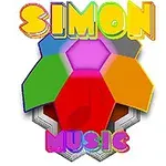 Logo colorat cu textul „SIMON Music” și un design hexagonal multicolor