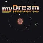 Imaginea prezintă un titlu colorat myDream universe pe un fundal spațial cu planete și un astru în centrul scenei