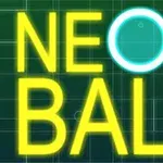 Text galben NEON BALL pe un fundal verde gridat, cu litera O sub formă de cerc albastru luminos
