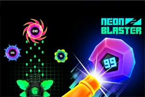Imagine cu forme geometrice neon colorate și o unealtă strălucitoare îndreptată spre ele, pe un fundal întunecat